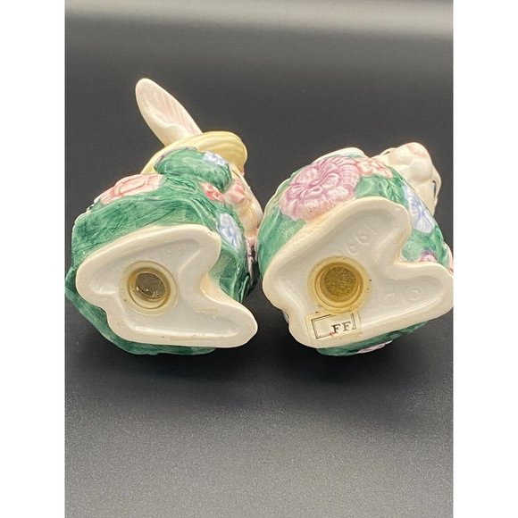 Fitz and Floyd Bunny Salt and Pepper Shaker Set Bloomers Collection 1991 Easter - Picture 6 of 10